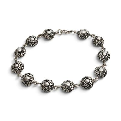 Alternate image for Folk Art Polished and Oxidized Link Bracelet Made in Bali Island Chakras