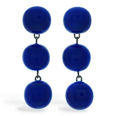 Alternate image for Blue Triple-Drop Gold-Accented Fused Glass Dangle Earrings Royal Blue Trio