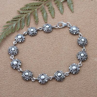 Alternate image for Folk Art Polished and Oxidized Link Bracelet Made in Bali Island Chakras