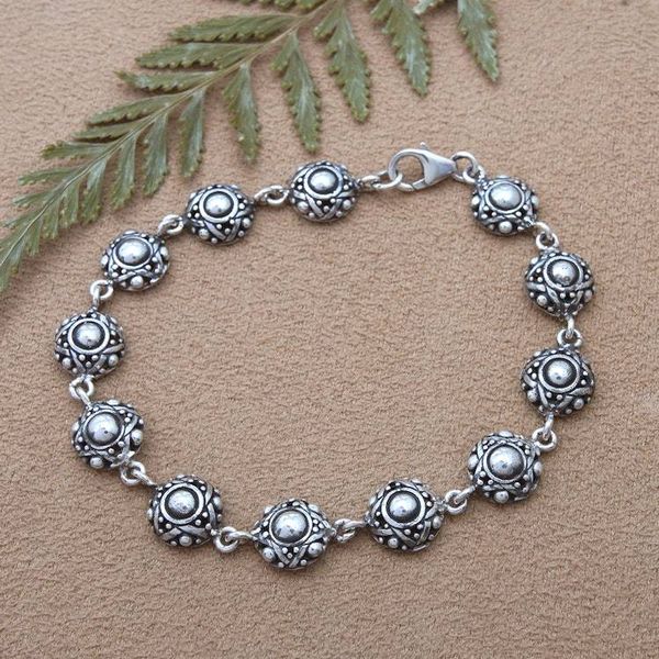 Alternate image for Folk Art Polished and Oxidized Link Bracelet Made in Bali Island Chakras