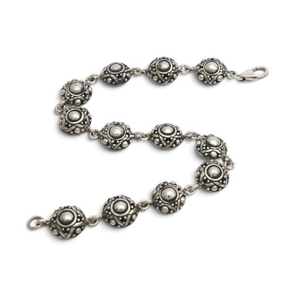 Alternate image for Folk Art Polished and Oxidized Link Bracelet Made in Bali Island Chakras