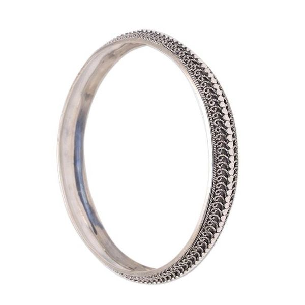Alternate image for Handcrafted Sterling Silver Bangle Bracelet from Bali Petite Rope