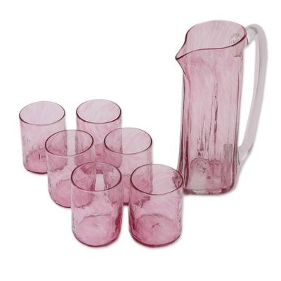 Alternate image for 7-Piece Recycled Glass Pitcher and Tumbler Set in Clear Pink Garden Relaxation in Rose
