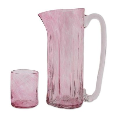 Alternate image for 7-Piece Recycled Glass Pitcher and Tumbler Set in Clear Pink Garden Relaxation in Rose