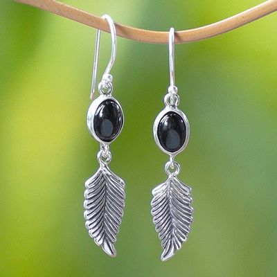 Primary image for Balinese 925 Sterling Silver Feather Earrings with Onyx Passionate Hope