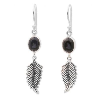 Alternate image for Balinese 925 Sterling Silver Feather Earrings with Onyx Passionate Hope
