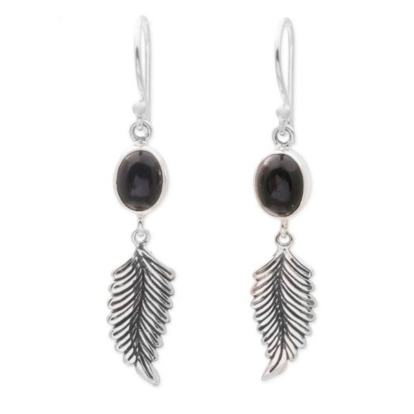 Alternate image for Balinese 925 Sterling Silver Feather Earrings with Onyx Passionate Hope