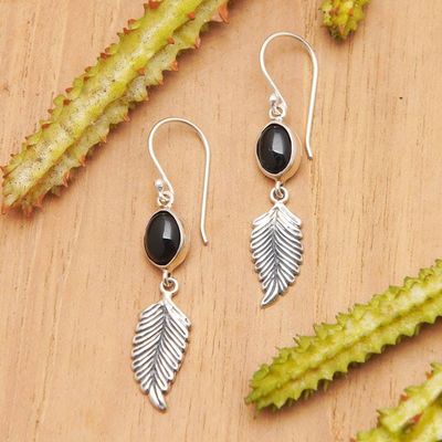 Alternate image for Balinese 925 Sterling Silver Feather Earrings with Onyx Passionate Hope