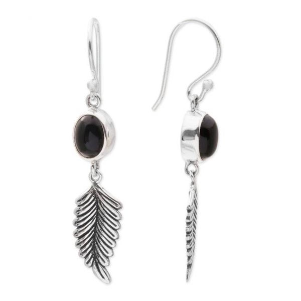 Alternate image for Balinese 925 Sterling Silver Feather Earrings with Onyx Passionate Hope