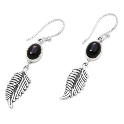 Alternate image for Balinese 925 Sterling Silver Feather Earrings with Onyx Passionate Hope