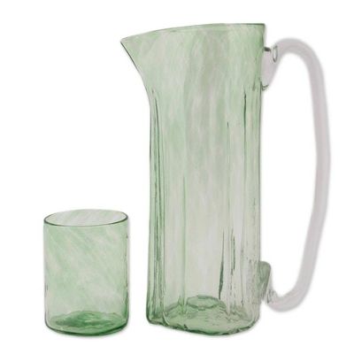 Alternate image for Handblown 7-Piece Pitcher and Tumbler Set in Clear Green Garden Relaxation in Green