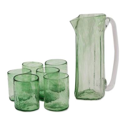 Alternate image for Handblown 7-Piece Pitcher and Tumbler Set in Clear Green Garden Relaxation in Green