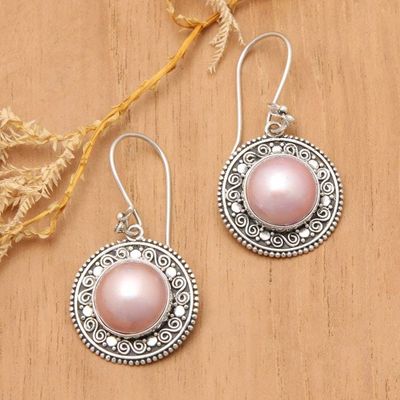 Alternate image for Pink Cultured Mabe Pearl Dangle Earrings from Indonesia Floral Orbs in Pink