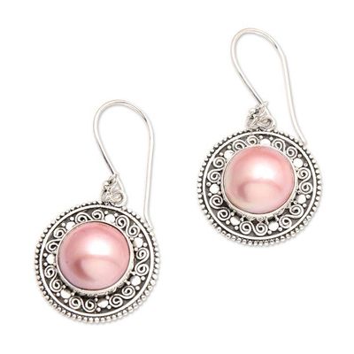 Alternate image for Pink Cultured Mabe Pearl Dangle Earrings from Indonesia Floral Orbs in Pink