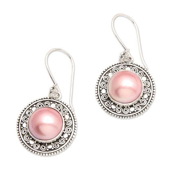 Alternate image for Pink Cultured Mabe Pearl Dangle Earrings from Indonesia Floral Orbs in Pink