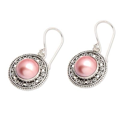 Alternate image for Pink Cultured Mabe Pearl Dangle Earrings from Indonesia Floral Orbs in Pink