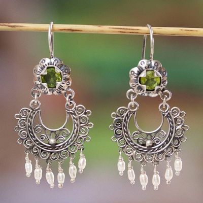 Primary image for Authentic Mazahua Earrings with Peridot and Cultured Pearls Mazahua Lady