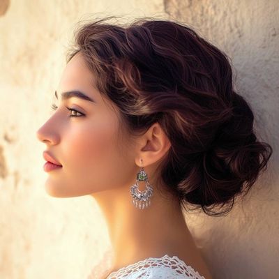 Alternate image for Authentic Mazahua Earrings with Peridot and Cultured Pearls Mazahua Lady
