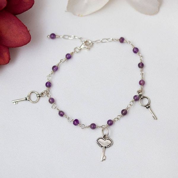 Alternate image for Fantasy-Inspired Natural Amethyst Charm Bracelet from Mexico Key to Wisdom
