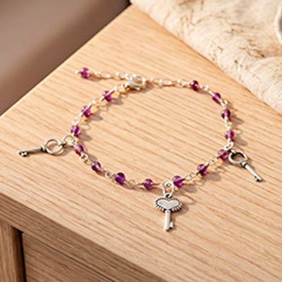 Alternate image for Fantasy-Inspired Natural Amethyst Charm Bracelet from Mexico Key to Wisdom