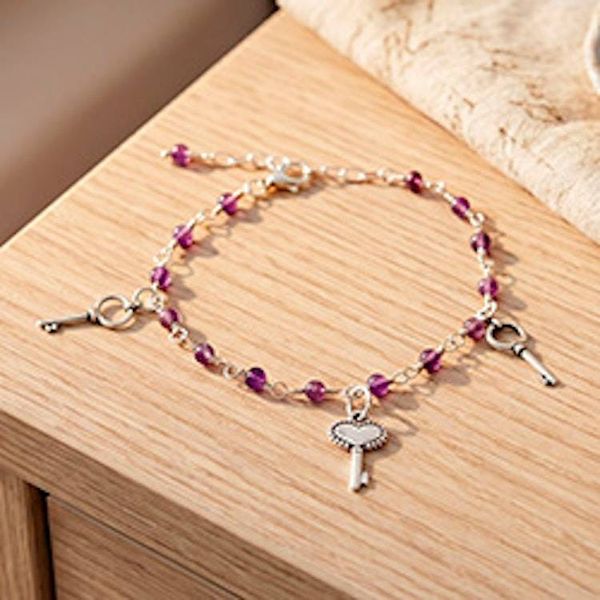 Alternate image for Fantasy-Inspired Natural Amethyst Charm Bracelet from Mexico Key to Wisdom