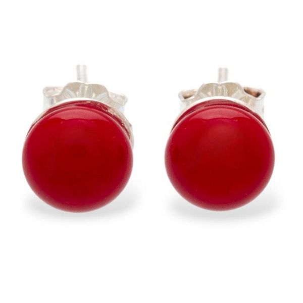 Alternate image for Handmade Fused Glass Silver Round Stud Earrings in Red Hue Essential Red