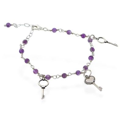 Alternate image for Fantasy-Inspired Natural Amethyst Charm Bracelet from Mexico Key to Wisdom