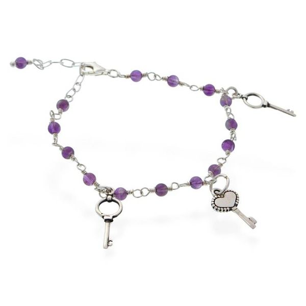 Alternate image for Fantasy-Inspired Natural Amethyst Charm Bracelet from Mexico Key to Wisdom