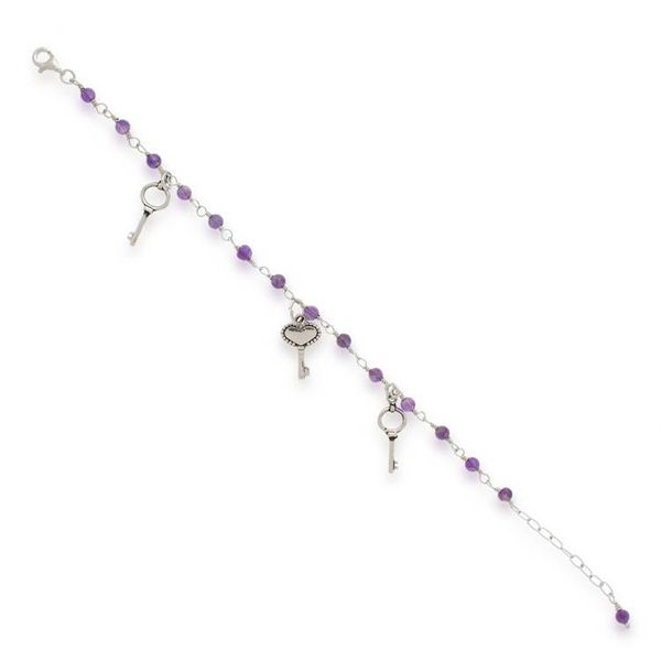 Alternate image for Fantasy-Inspired Natural Amethyst Charm Bracelet from Mexico Key to Wisdom