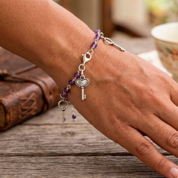 Alternate image for Fantasy-Inspired Natural Amethyst Charm Bracelet from Mexico Key to Wisdom