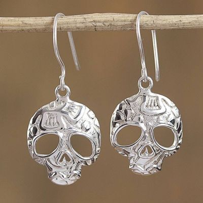 Primary image for Taxco Skull Sterling Silver Dangle Earrings from Mexico Transmutation