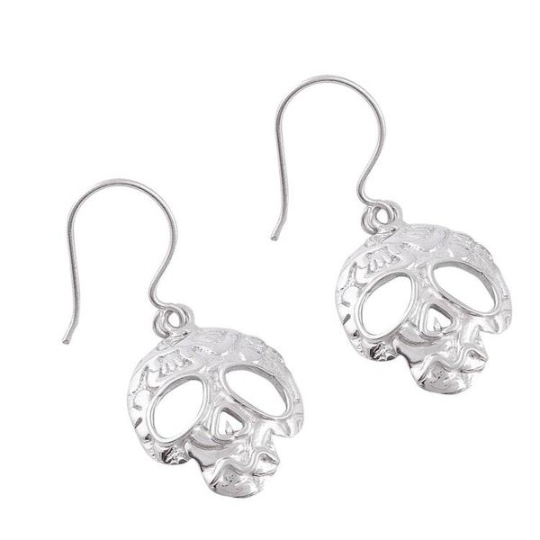 Alternate image for Taxco Skull Sterling Silver Dangle Earrings from Mexico Transmutation