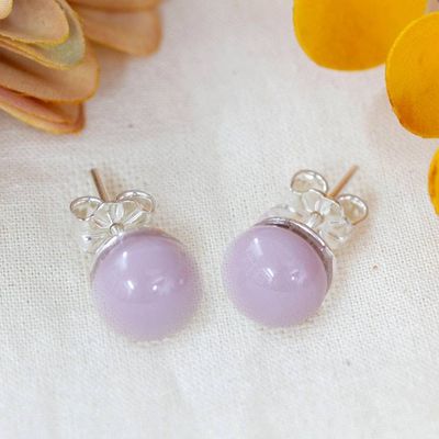 Alternate image for Lilac Handcrafted Round Fused Glass Silver Stud Earrings Essential Lilac
