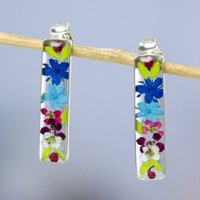Primary image for Rectangular Drop Earrings with Resin-Coated Natural Flowers Rectangular Glam
