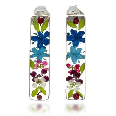 Alternate image for Rectangular Drop Earrings with Resin-Coated Natural Flowers Rectangular Glam