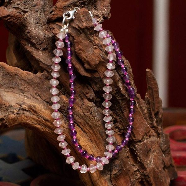 Alternate image for Amethyst and Rose Quartz Double Strand Bracelet Bold Colors