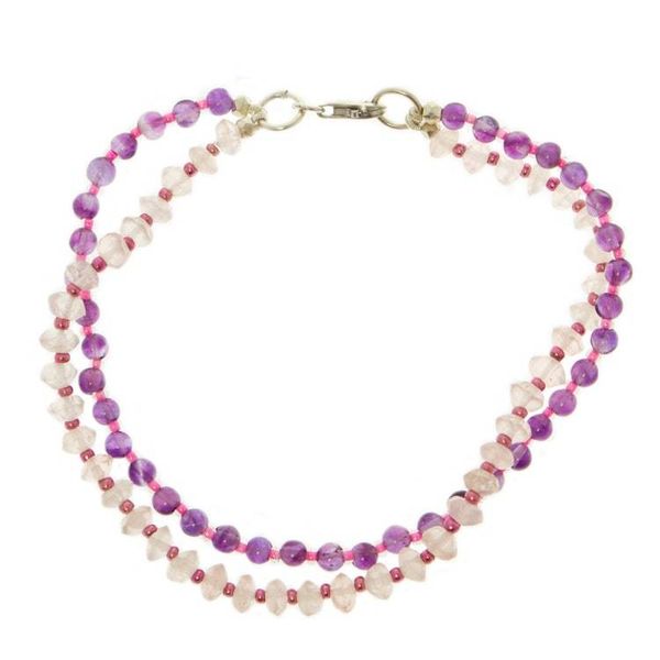 Alternate image for Amethyst and Rose Quartz Double Strand Bracelet Bold Colors