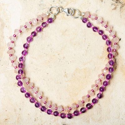 Alternate image for Amethyst and Rose Quartz Double Strand Bracelet Bold Colors
