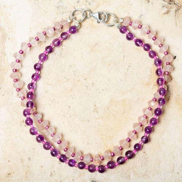 Alternate image for Amethyst and Rose Quartz Double Strand Bracelet Bold Colors