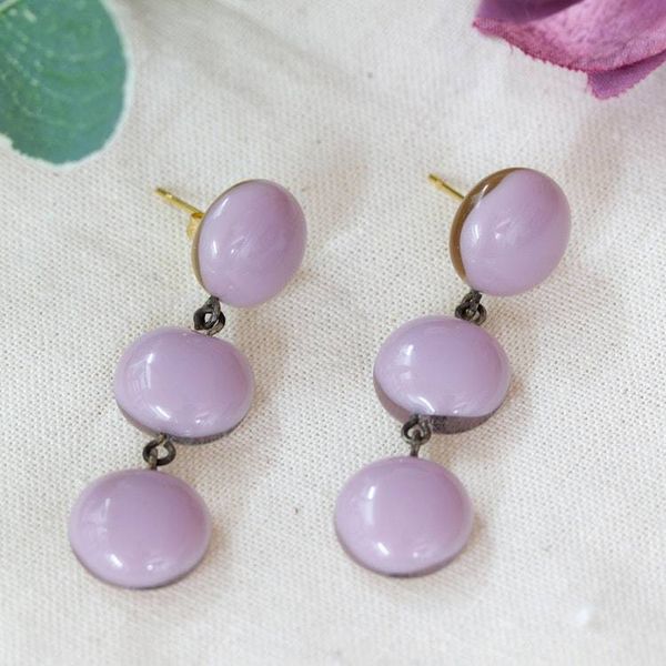 Alternate image for Round Lilac 18k Gold-Accented Fused Glass Dangle Earrings Lilac Trio