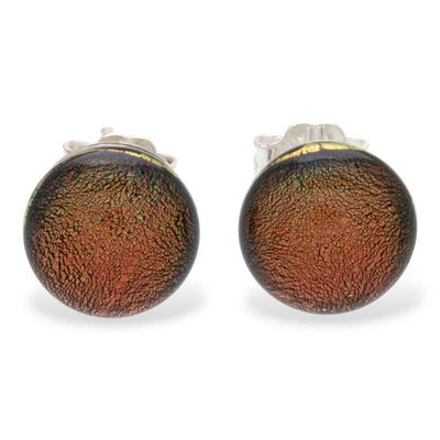 Alternate image for Copper-Toned Handmade Dichroic Glass Silver Stud Earrings Essential Copper
