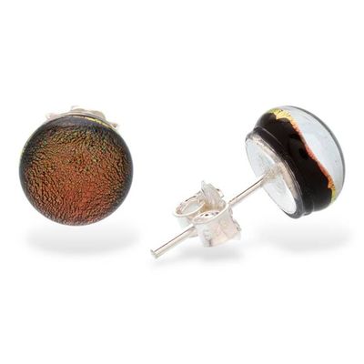 Alternate image for Copper-Toned Handmade Dichroic Glass Silver Stud Earrings Essential Copper