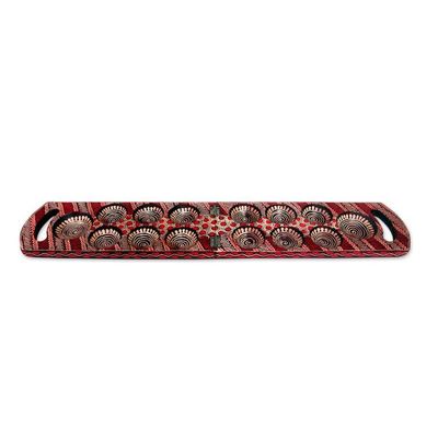 Alternate image for Red Batik Wood Mancala Board Game Handcrafted in Java Red Clever Leisure