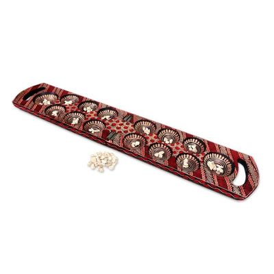 Alternate image for Red Batik Wood Mancala Board Game Handcrafted in Java Red Clever Leisure