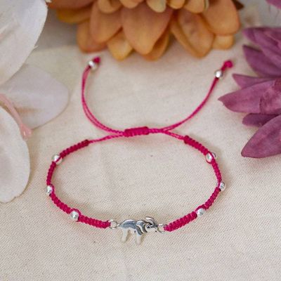 Primary image for Handmade Adjustable Taxco Silver Macrame Elephant Bracelet Enchanting Elephant