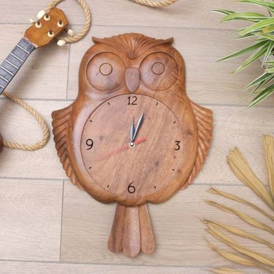 Primary image for Hand-carved Wall Clock Crafted with Suar Wood in Indonesia Timekeeper Owl