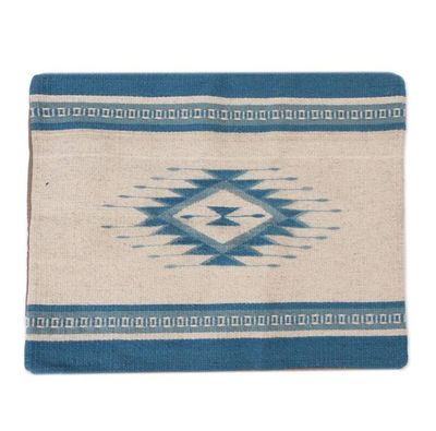 Alternate image for Zapotec Wool Cushion Cover in Azure and Antique White Zapotec Azure