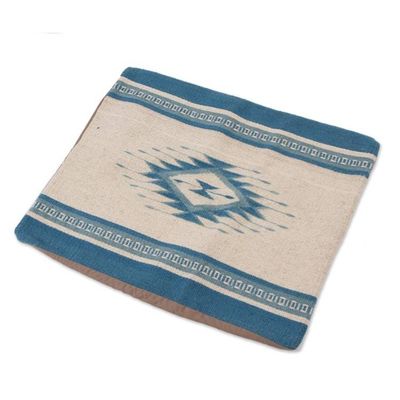 Alternate image for Zapotec Wool Cushion Cover in Azure and Antique White Zapotec Azure