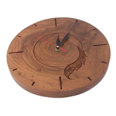 Alternate image for Handcrafted Balinese Wood Wall Clock from Indonesia Slowly but Surely