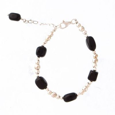 Alternate image for Taxco Silver Beaded Station Bracelet with Black Onyx Stones Exquisite Black